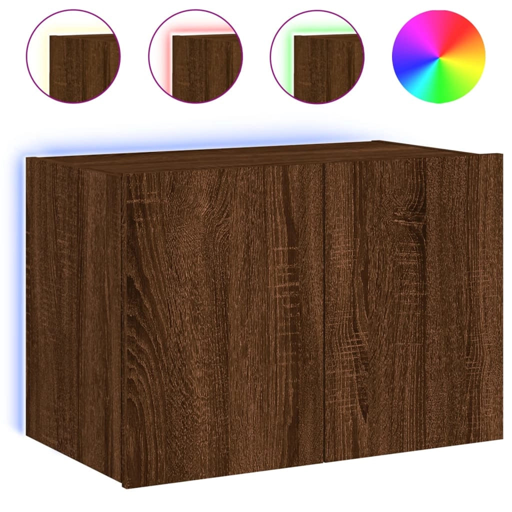 Mobile TV multimediale scaffale TV credenza mobile TV sala da pranzo soggiorno parete attrezzata per camera da letto con luci LED rovere 60 x 35 x 41 cm marrone 02_0027956