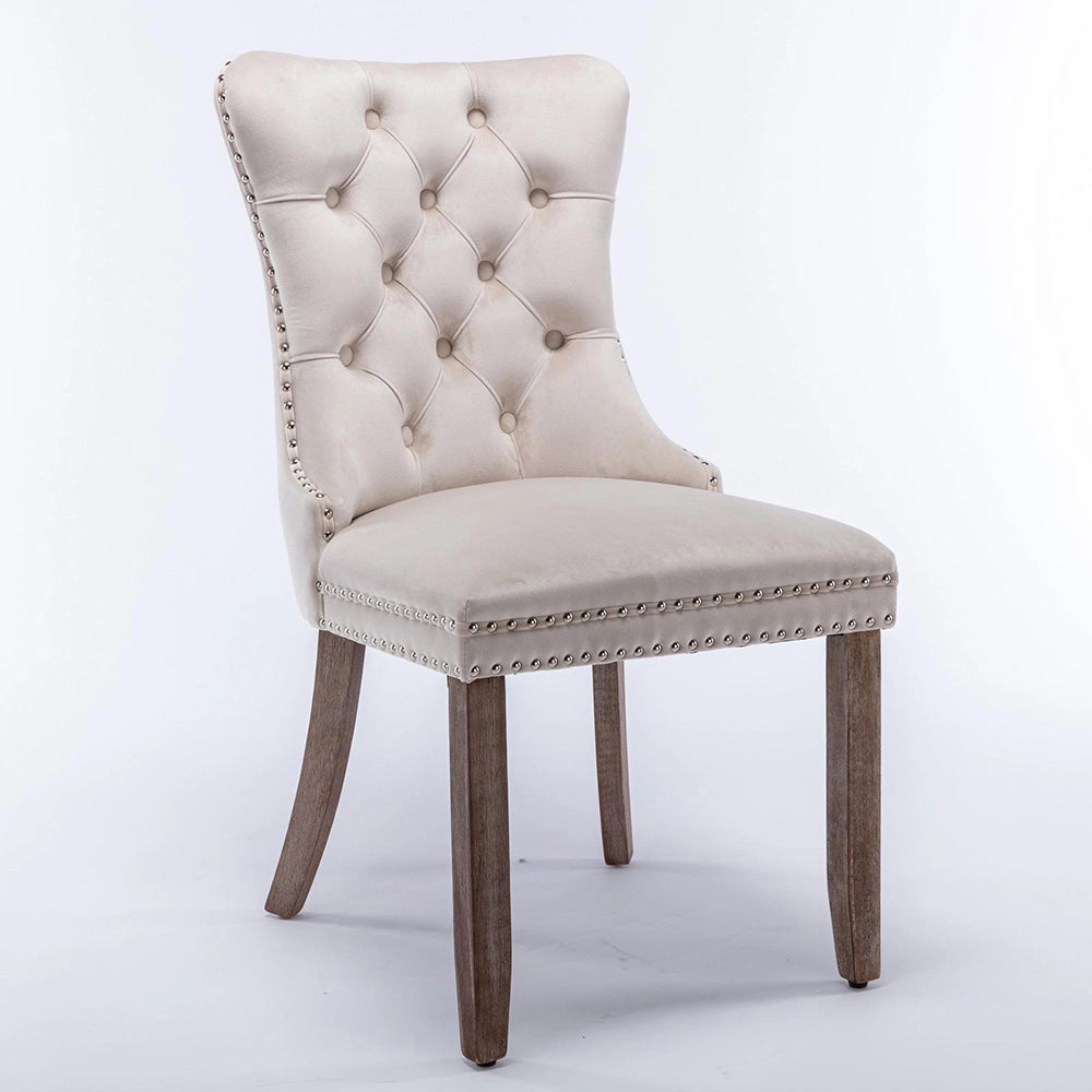 Set 2 sedie Nikki - Xylo - velluto beige gambe legno capitonné