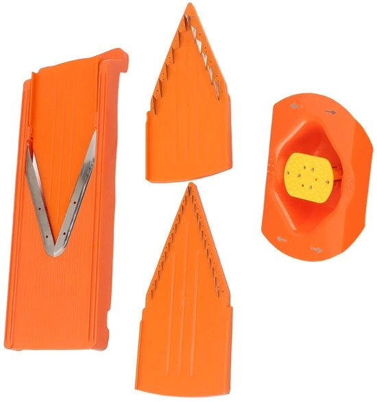 Mandolina per Verdure - Protezione per Mano - Taglio V per Verdure - Coltello in Acciaio Inossidabile - Struttura Duratura - Base Antiscivolo - Adatto per Frutta e Verdure