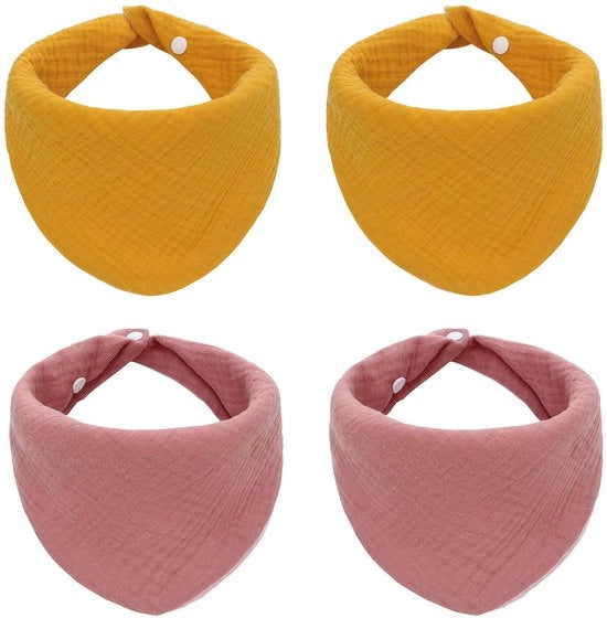 Set di 4 Bandane Muslin per Bambini, Anticrespo e Antitronchetti, Molto Soffici e Assorbenti, per Bambini, Ragazzi e Ragazze, Unisex, Con Cerniere Regolabili, Adatto da 0 a 36 Mesi