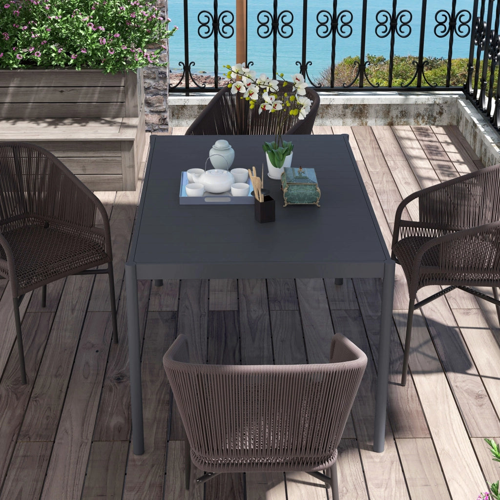 Tavolo da Giardino a Doghe 145x90x74 cm per 6 Persone in Acciaio e Alluminio Grigio Scuro