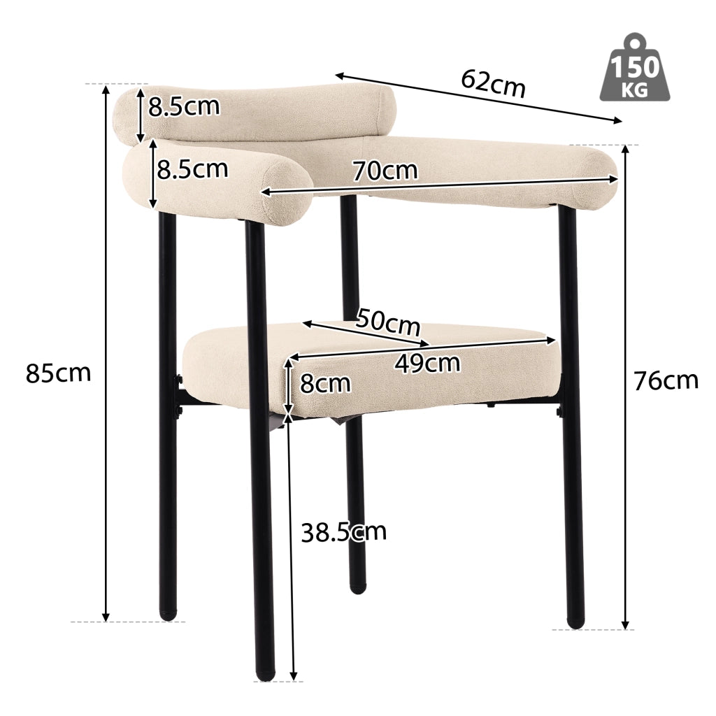 Tavolo da pranzo con 4 sedie, gambe in metallo e sedute in velluto, per cucina e sala da pranzo, beige e bianco