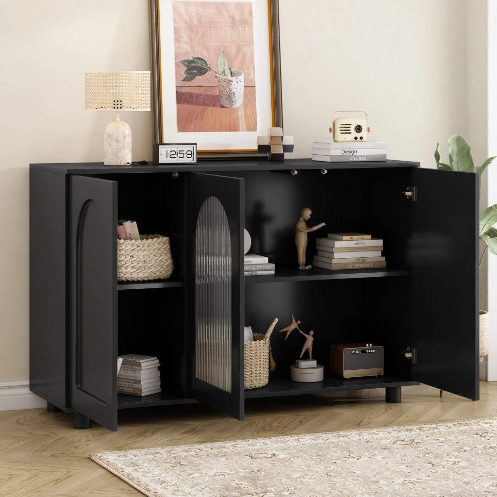 Credenza a U con Porta in Vetro ¨C MINIMAL ¨C Nero, Design Rebound