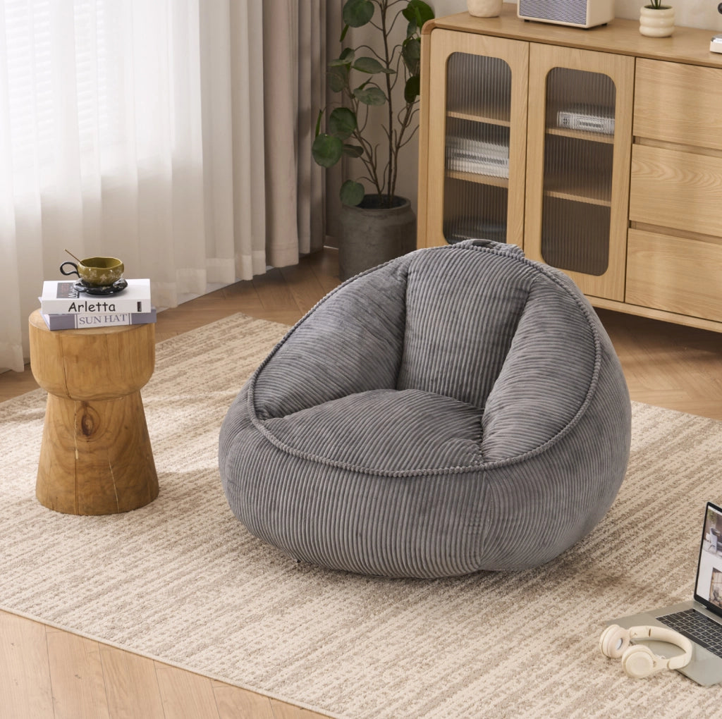 Pouf a pera ergonomico 90x90x59 cm in tessuto a coste grigio， memory foam