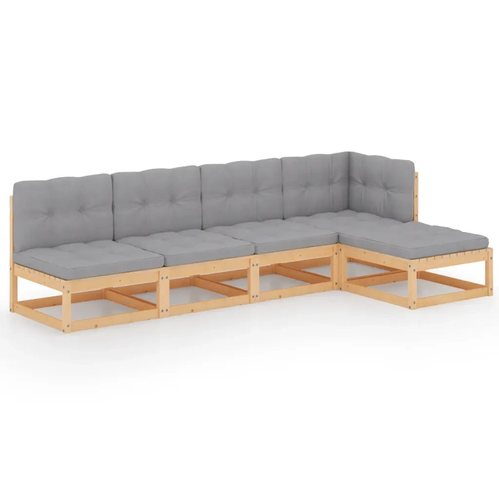 Set Divani da Giardino 5 pz con Cuscini Legno Massello di Pino 3076564