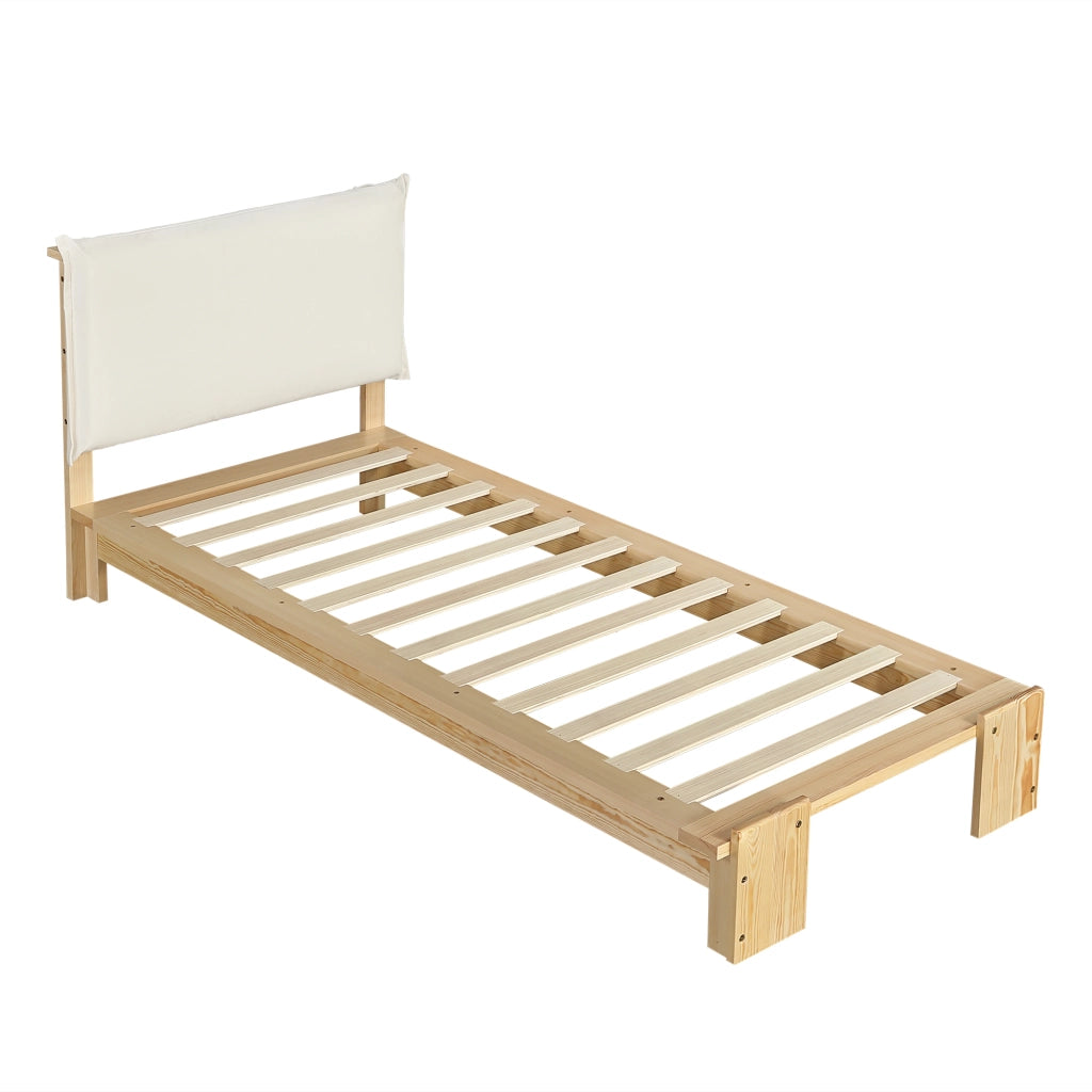 Letto Singolo Imbottito con Testiera ¨C MINIMAL ¨C Pino/Multistrato, 90x200, Naturale
