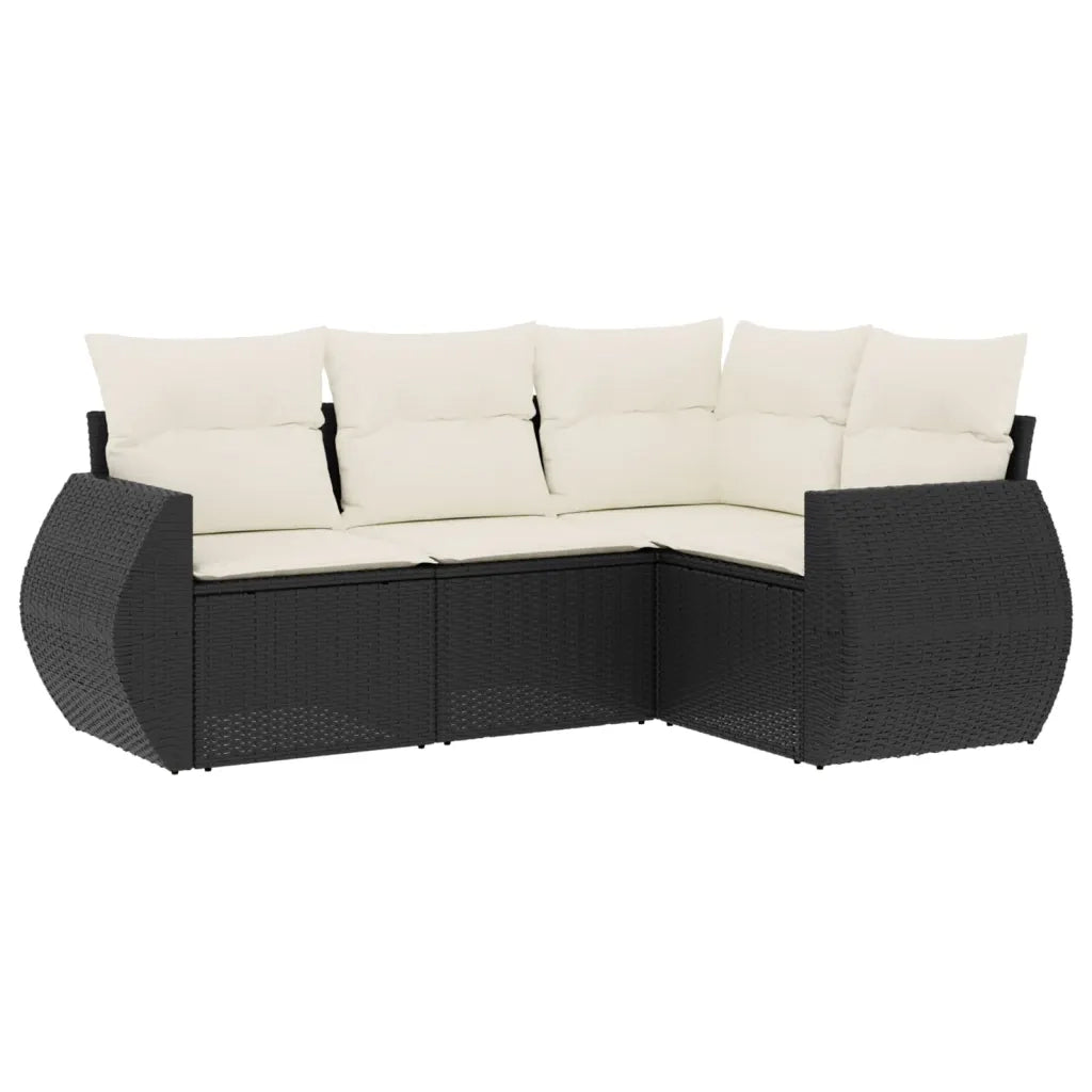 Set Divani da Giardino 4 pz con Cuscini Nero in Polyrattan 3221305