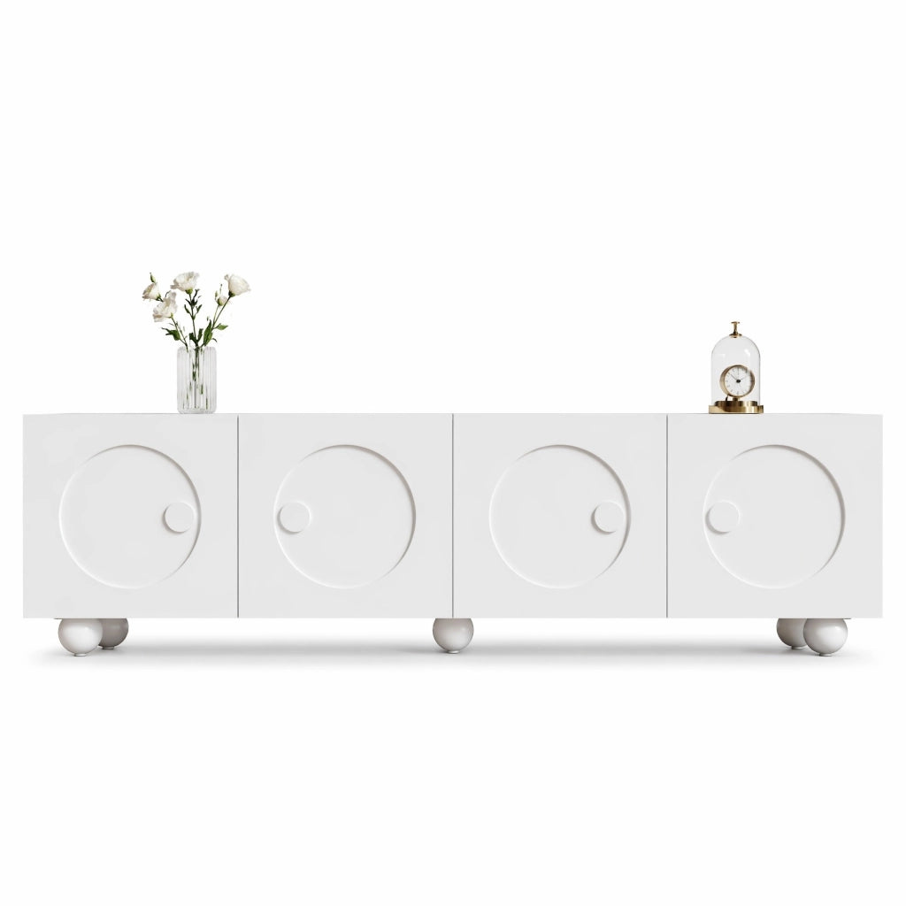 Mobile TV moderno bianco con ante in rilievo 3D, 180,5 x 38 x 50 cm