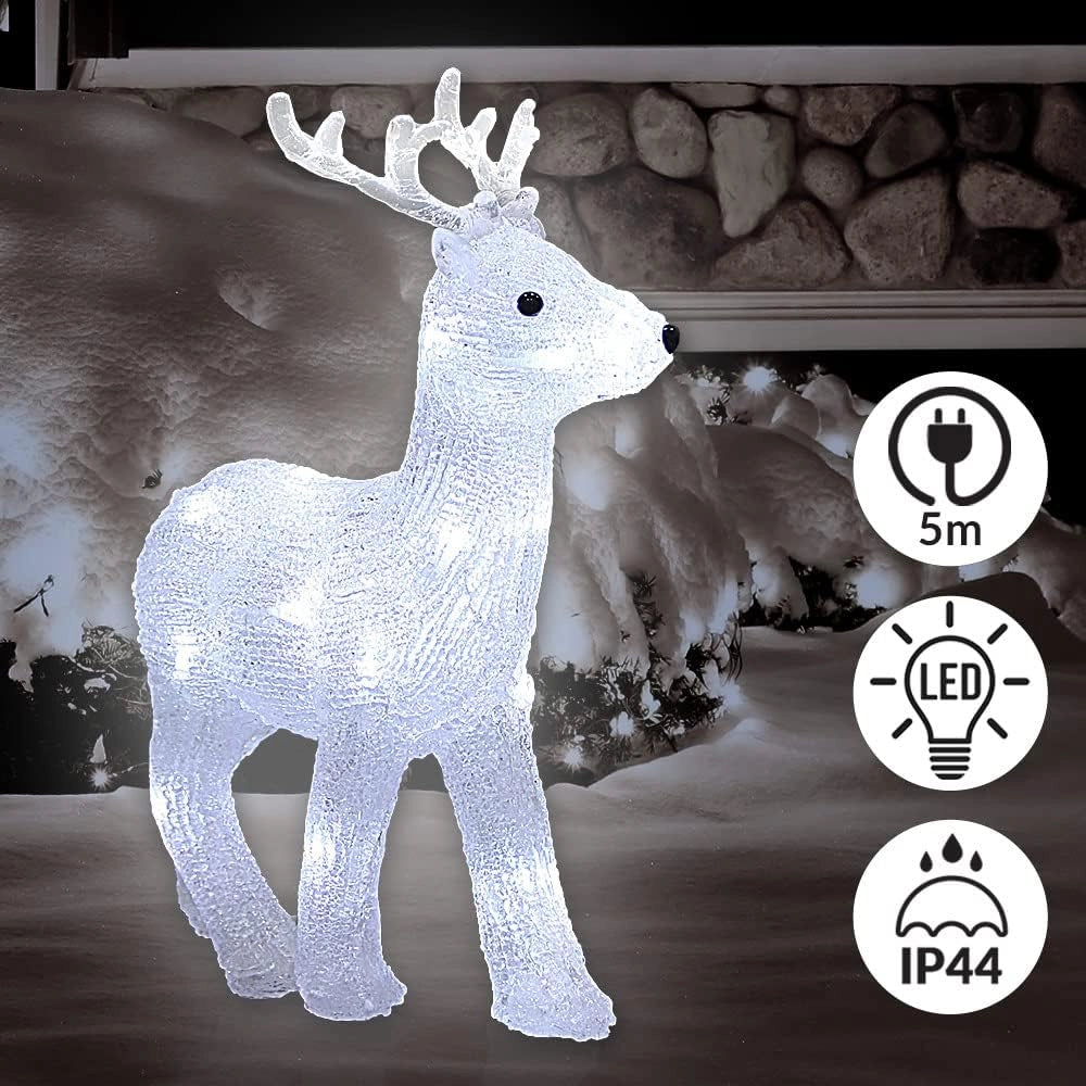 Cervo a LED in Acrilico Addobbo Natalizio 32x25x9cm Fiabesco Esterni con IP44 Cavo 5m