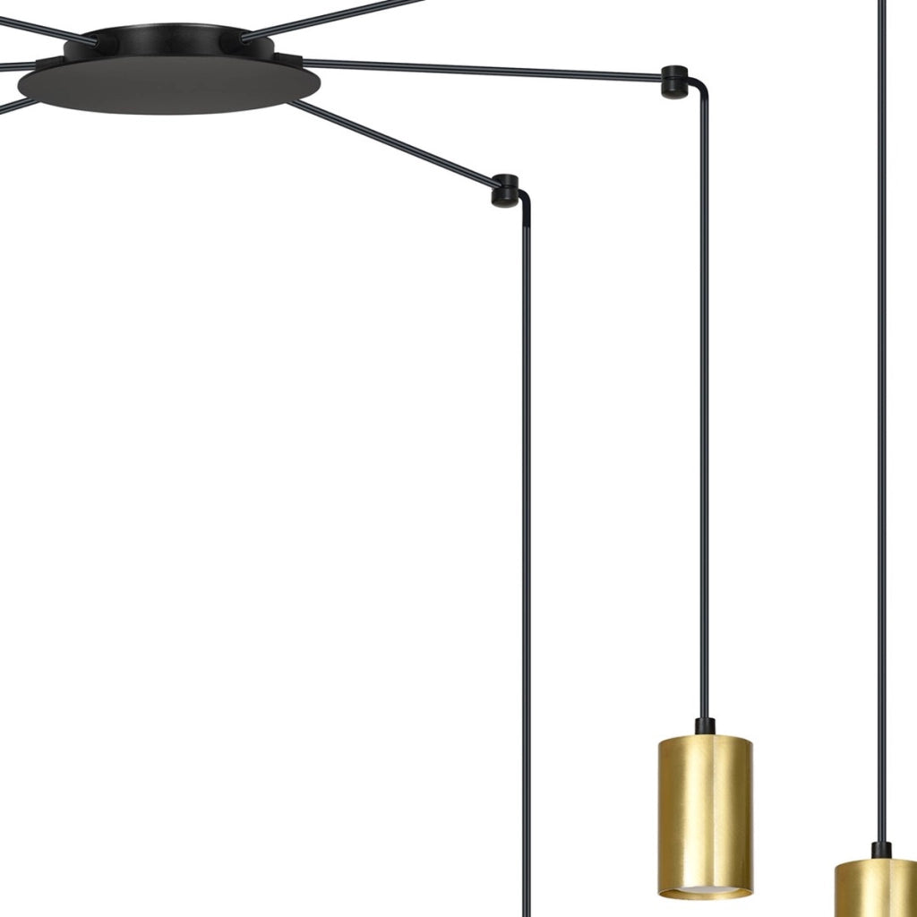 Lampada a sospensione Traker in acciaio nero opaco e oro