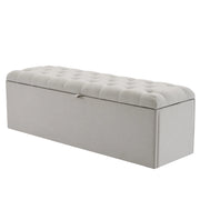 Panchina Contenitore Fondo Letto con Vano; Panca Imbottita in Lino per Camera; Grigio Chiaro 141 × 41.5 × 47 cm
