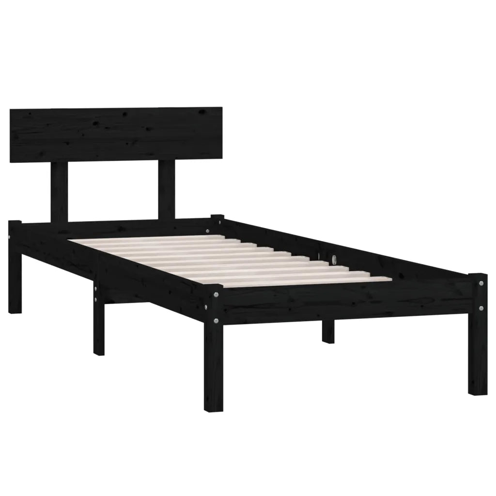 Giroletto-Struttura Letto in Legno Massello Nero 75x190 cm Small Single 848232