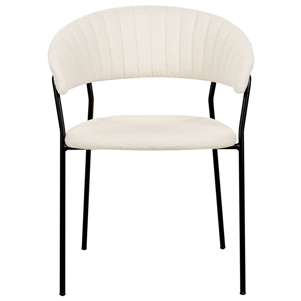 Set di 2 sedie da pranzo moderne imbottite in velluto con braccioli schienale curvo gambe nere crema Design moderno e contemporaneo