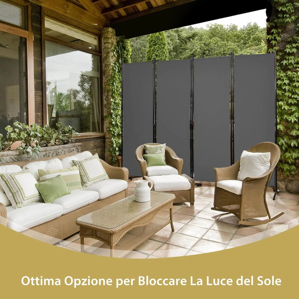 Paravento da Interno in Metallo, Separé Divisorio Interno Pieghevole con Piedini Stabili, Pannelli Divisori per Interni per Casa e Ufficio (Grigio, 220 x 173 cm (4 Pannelli))