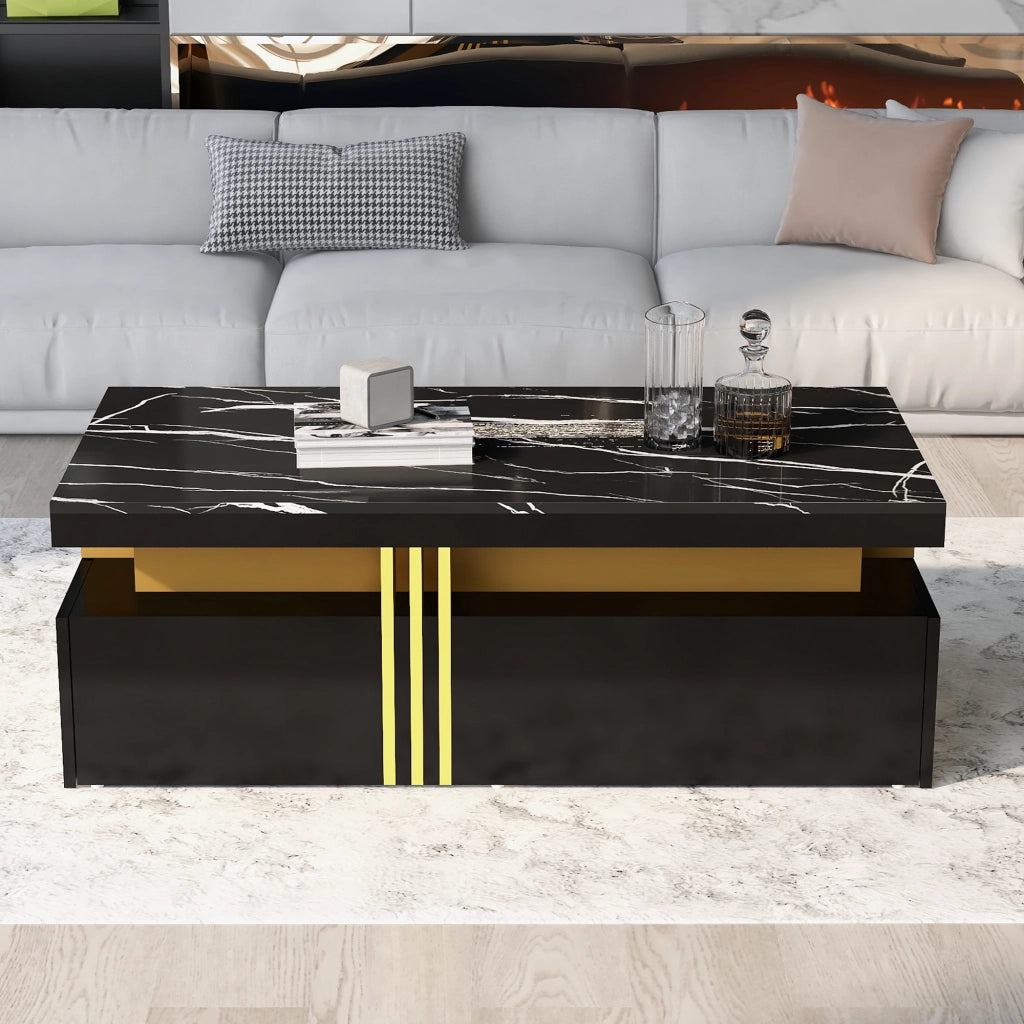 TAVOLINO DA SALOTTO rettangolare 100x50x40 cm nero lucido con 2 cassetti