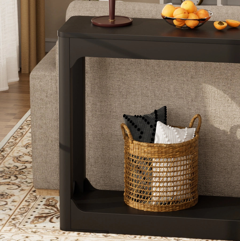 Tavolo consolle nero da 140 cm in MDF con ripiani aperti