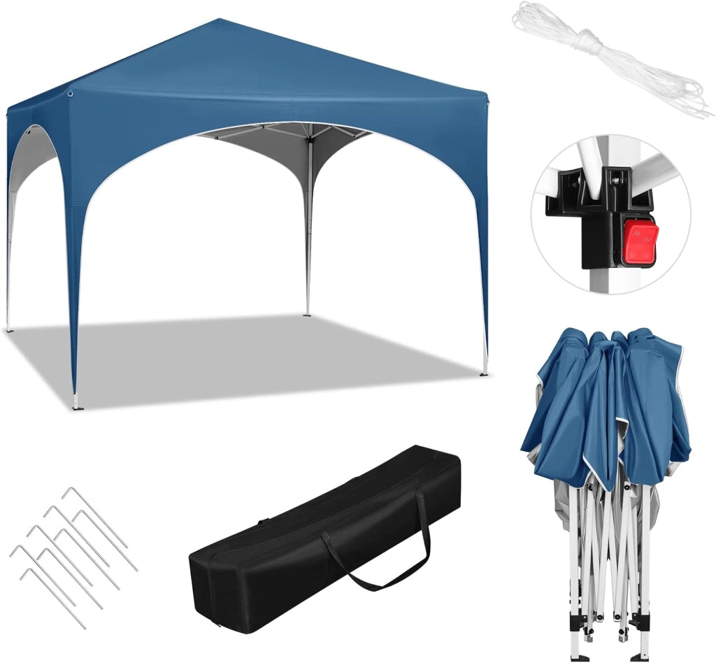 Gazebo da Giardino Richiudibile 3x3m Gazebo Esterno in Ferro Regolabile in Altezza Tendone con Soffitto Semicircolare Pieghevole Protezione Solare, Tende per eventi Facile da Montare Blu