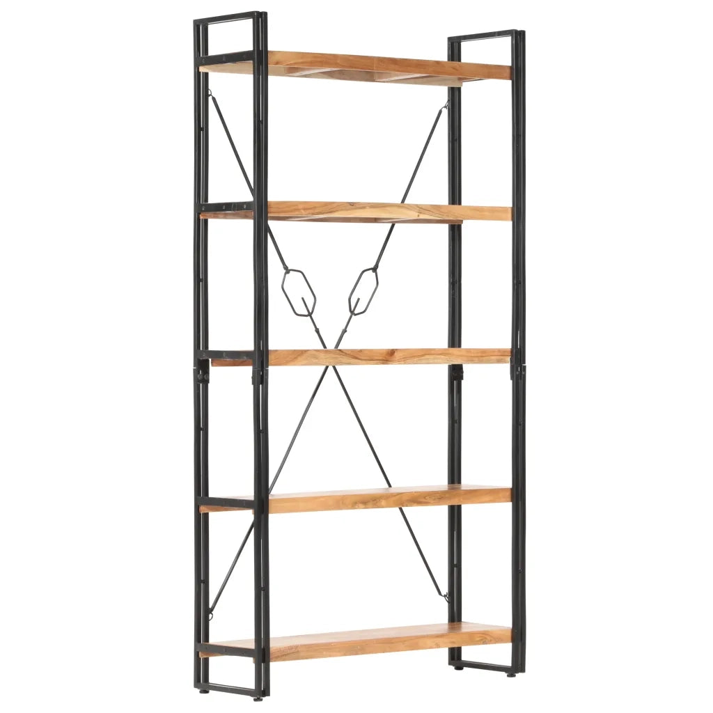 Libreria a 5 Ripiani-Scaffale per Libri-Mobile di Stoccaggio 90x30x180 cm in Legno Massello di Acacia