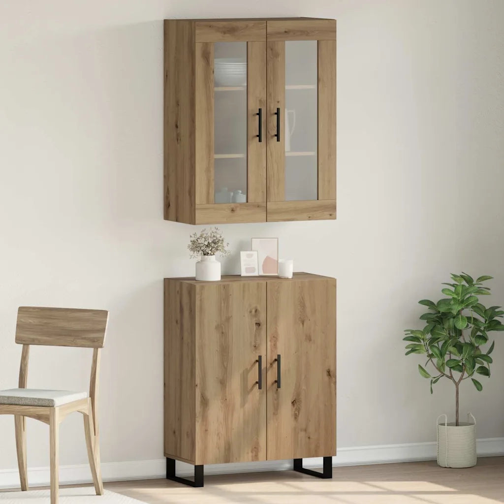 Credenza 2 pcs rovere artigianale Legno multistrato 3394522