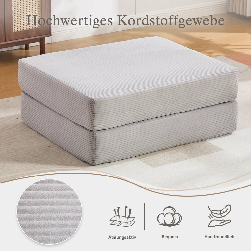 POUF letto pieghevole 109x190 cm in velluto a coste grigio chiaro