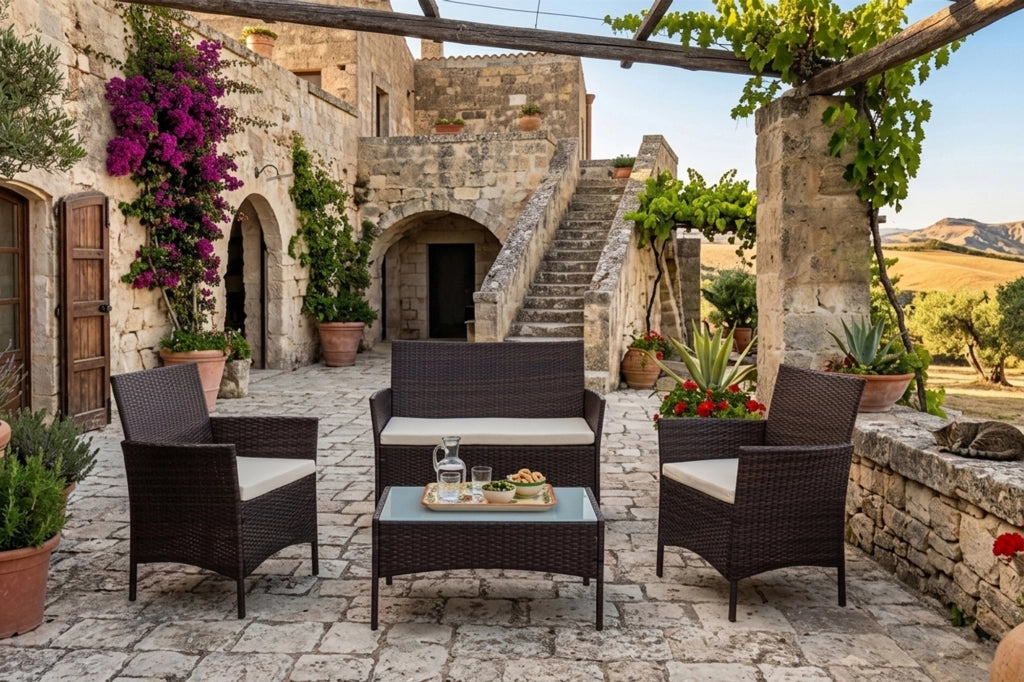 Salotto da giardino in rattan, set di divani da esterno in polyrattan marrone - Erica - RT-E09ZB