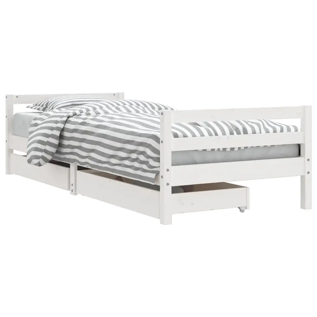 Giroletto Bambini | Letto Infantile | Lettino con Cassetti Bianco 80x200cm Massello di Pino