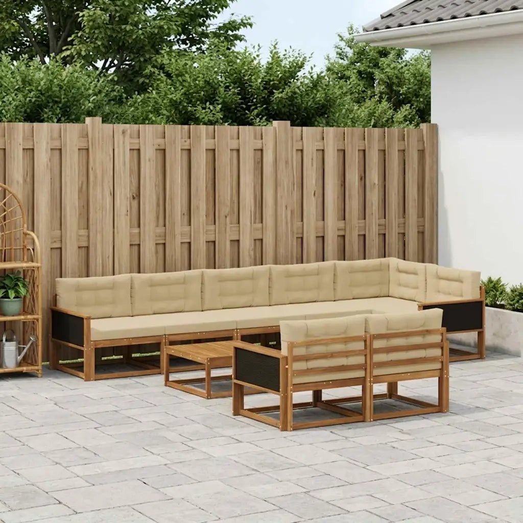 Set di divani da esterno con cuscino 9 pcs Naturale e Beige 3382676