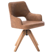 Sedia da pranzo girevole con schienale curvo in ecopelle marrone, stile scandinavo