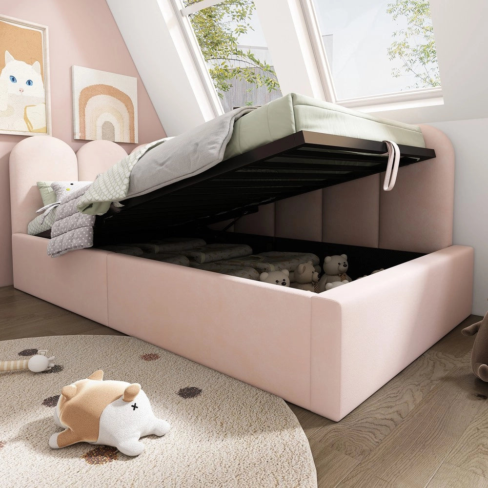 Letto Imbottito con Contenitore Idraulico ¨C MINIMAL ¨C Velluto Rosa 90x200