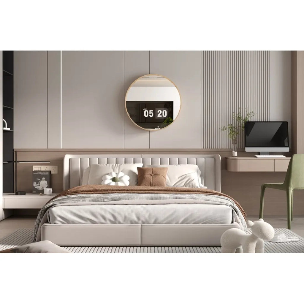 Specchio rotondo RIO con bordo – Ø80 cm – Finitura in rovere invecchiato – Cornice spessa – Design naturale e moderno