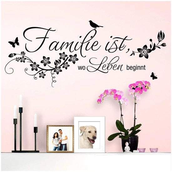 Sticker per parete Wandaro con il testo famiglia è | nero 84 x 35 cm | Sticker per parete metà parete con il testo soggiorno parete tattoo sticker W3476