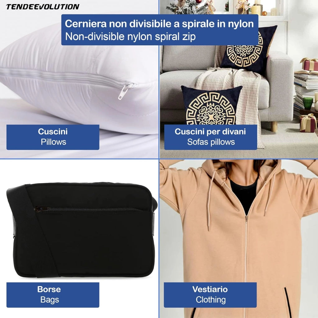 Cerniera Lampo Nera 3cm Continua con Doppio Cursore - Chiusura in Nylon Non Divisibile - Perfetta per Cucito 🧵 - Made in Italy 🇮🇹