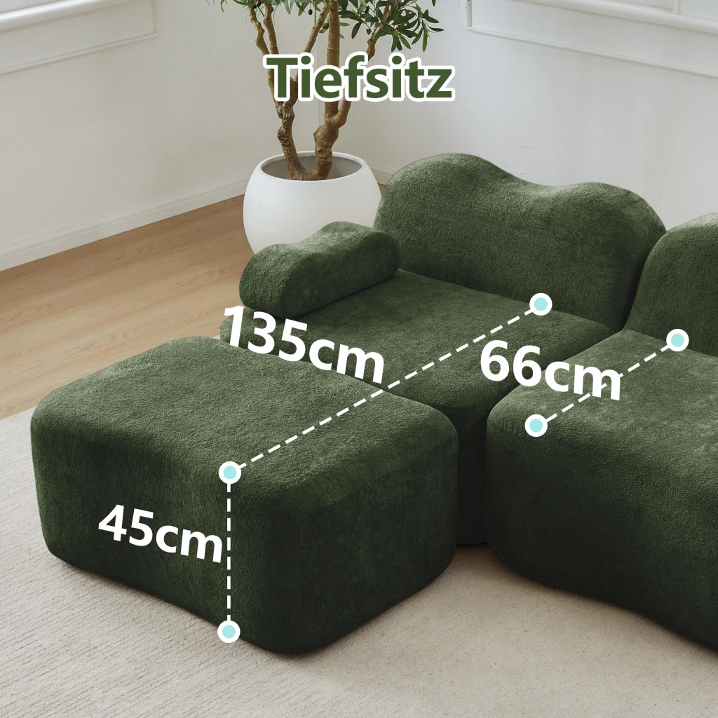 Divano angolare modulare a u 3 posti senza struttura con seduta profonda e pouf collegabili in velluto verde