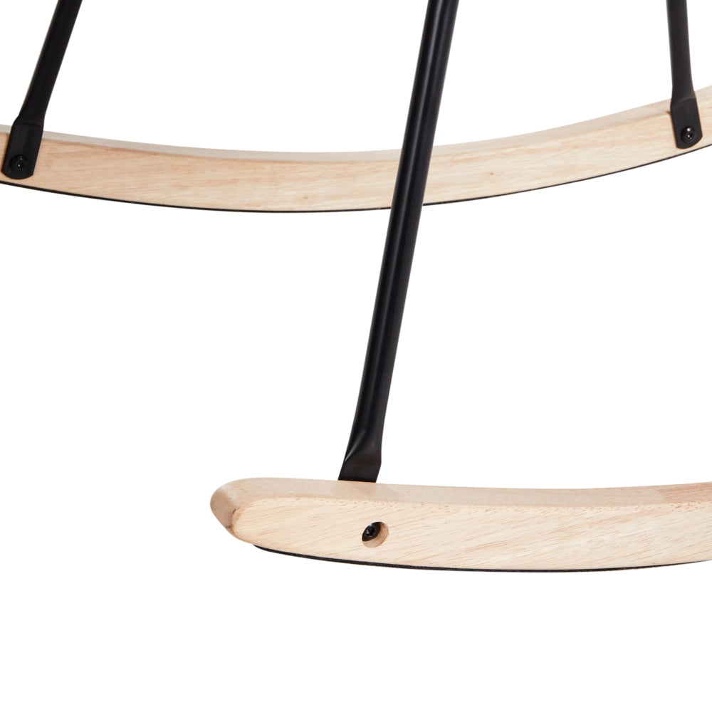 Sedia a dondolo in tessuto bianco sporco gambe in legno e metallo pattini design moderno soggiorno