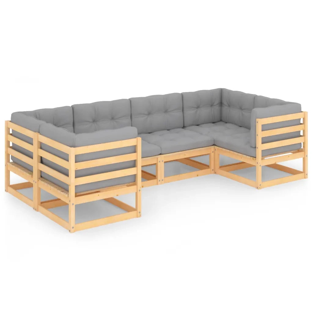 Set Divani Giardino 6 pz con Cuscini in Legno Massello di Pino 3077294