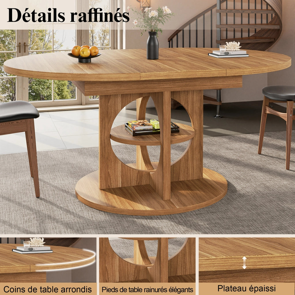 Tavolo da pranzo allungabile con spazio contenitore centrale; 2 forme; in MDF; effetto legno