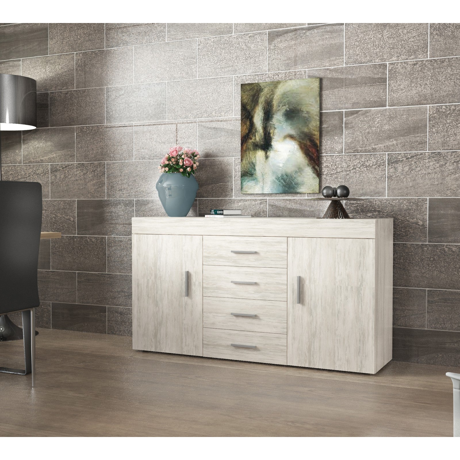 kit madia 2 ante +4 cassetti 153x85x40 cm bianco ven. k083 cod:ferx.896