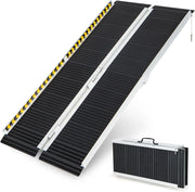 Set di 2 Rampa per Sedie a Rotelle in Alluminio, Rampa Telescopica Pieghevole con Superficie Antiscivolo, Capacità di Carico di 272 kg, per Soglie, Gradini, Scale (152,5 x 74cm)