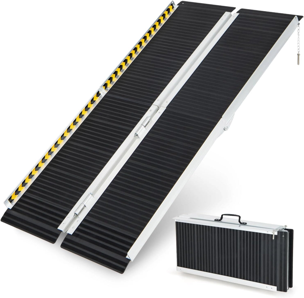 Set di 2 Rampa per Sedie a Rotelle in Alluminio, Rampa Telescopica Pieghevole con Superficie Antiscivolo, Capacità di Carico di 272 kg, per Soglie, Gradini, Scale (152,5 x 74cm)