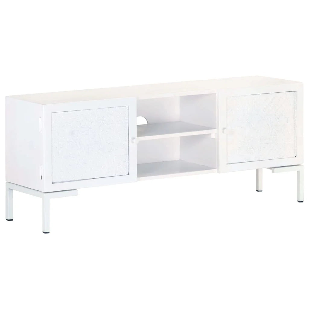 Mobile TV multimediale mensola TV credenza TV sala da pranzo soggiorno camera da letto 115 x 30 x 46 cm legno massello di mango bianco 02_0025793