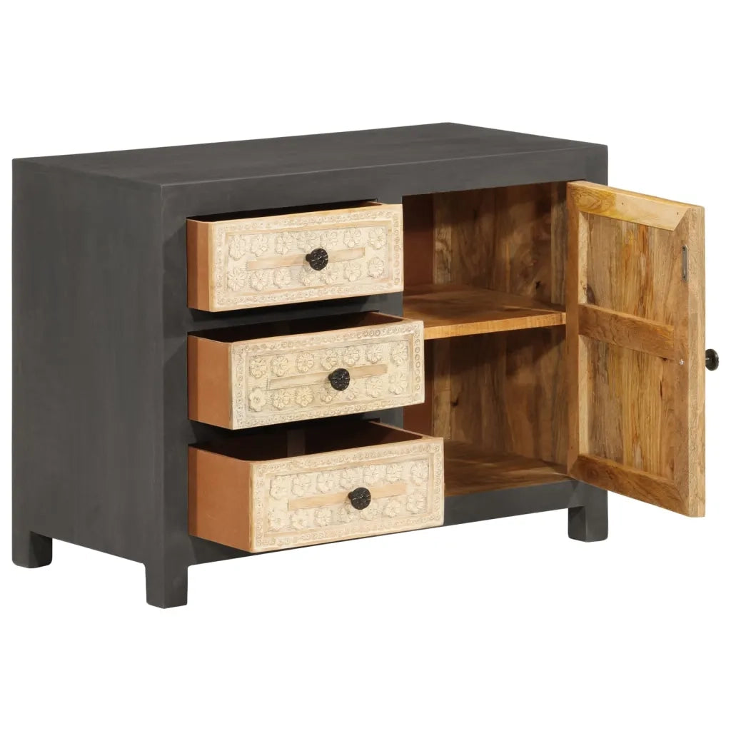 Credenza Bianco e Grigio 75x35x55 cm in Legno Massello di Mango 374992