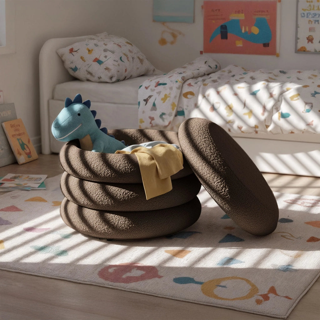 Pouf contenitore cilindrico in tessuto teddy 55 cm MOLLIS Bronzo