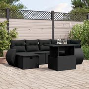 Set Divani da Giardino con Cuscini 7pz Nero Polyrattan