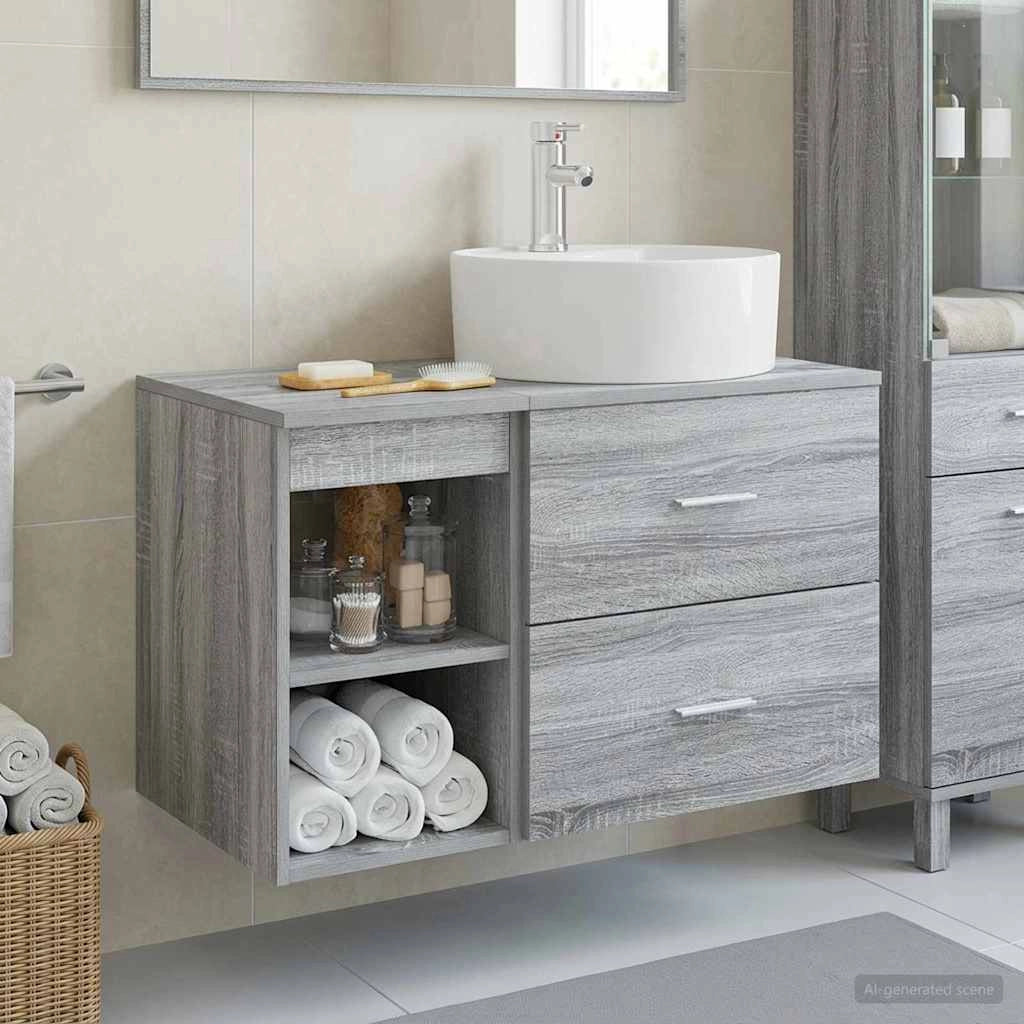 Set di mobili per il bagno 2 pz Sonoma grigio 3403909