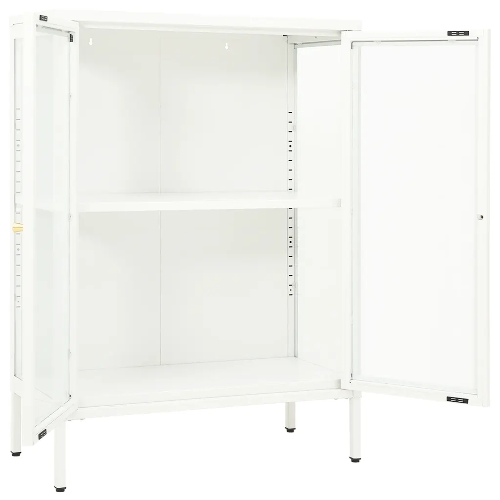 Credenza Bianca 75x35x105 cm in Acciaio e Vetro 336071