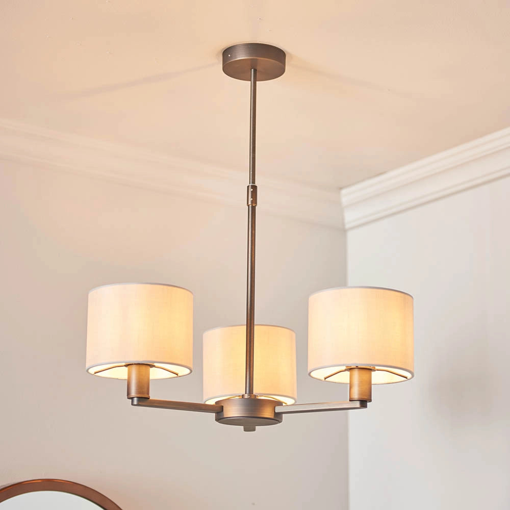 Lampadario Daley Endon 3 luci bronzo antico E14 paralumi lino