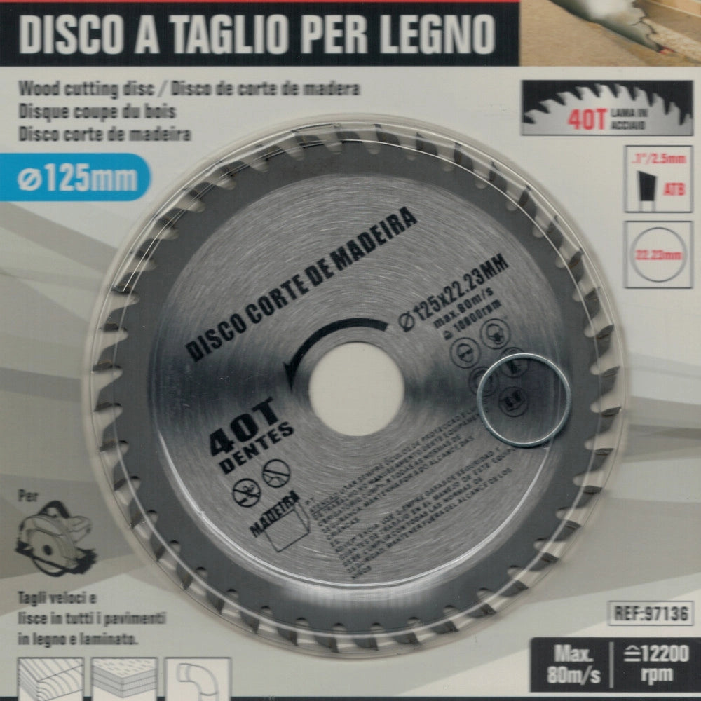 Trade Shop - Disco Lama Per Tagli Legno 125 Mm Per Smerigliatrice 40 Denti Sega Circolare -