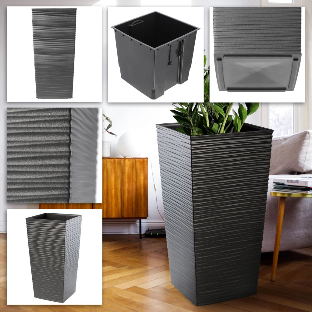 Vaso da giardino KADAX con inserto per fiori, grande e alto, 39x75 cm, grafite