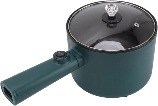 Casseruola elettrica 1,8L con coperchio - Multicooker per riscaldamento rapido - Padella in acciaio per hotpot con lunga maniglia - Adatto per campeggio (alimentatore EU 220V 180W)