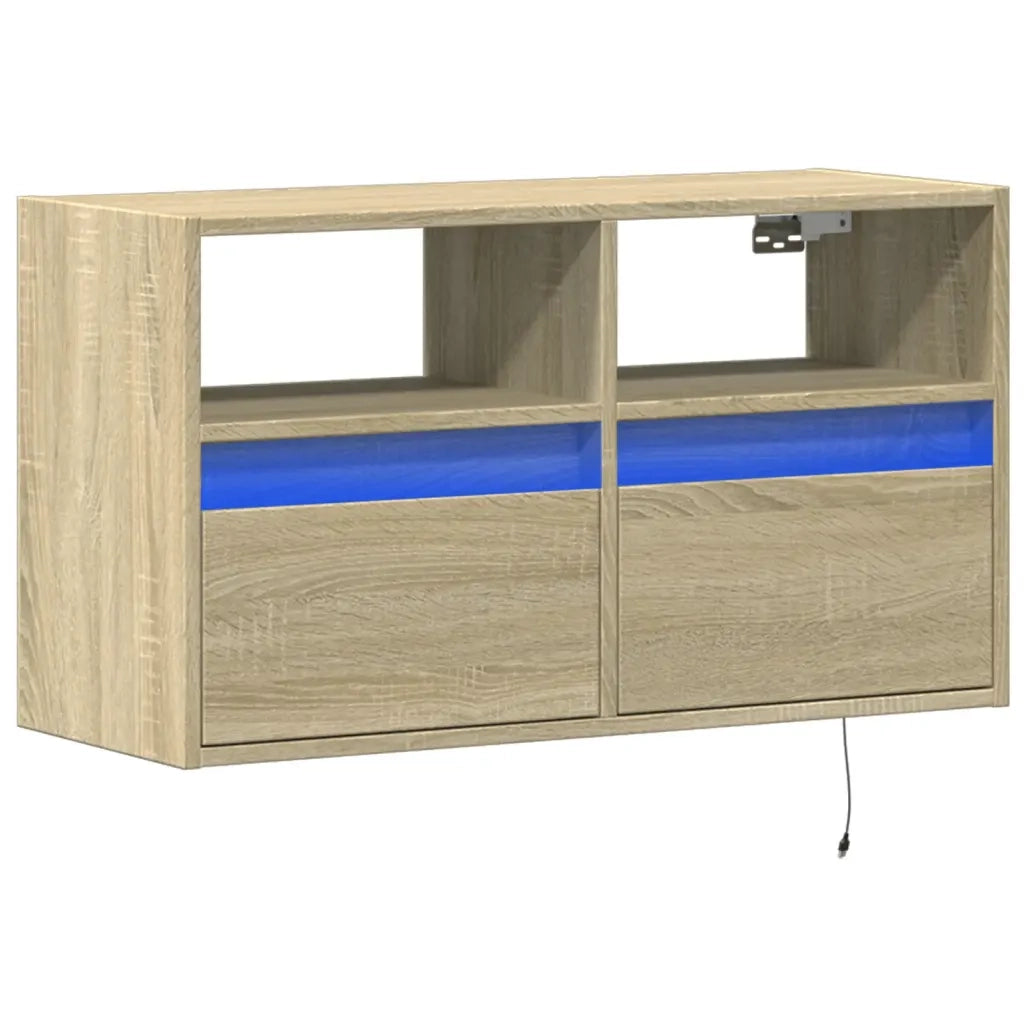 Mobile TV a Parete con Luci LED Rovere Sonoma 80x31x45 cm 852329